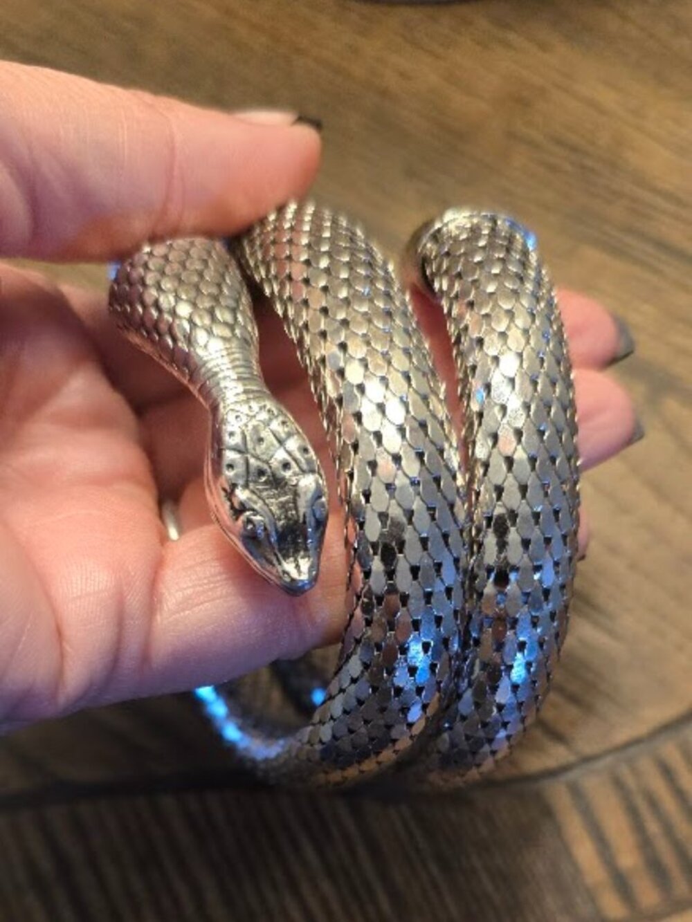 Vintage Whiting and Davis silver snake coil arm bracelet